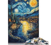 Adult Jigsaw Puzzle 500 Pieces Starry Night Village Wood Puzzles for Adults Sustainable Puzzle for Adults 500pcs (52x38cm)