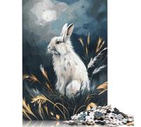 Adult Jigsaw Puzzle 500 Pieces White Rabbit Under Moonlight Puzzles Wooden Puzzles for Adults& Teenagers Age 12 Years Up 500pcs (52x38cm)