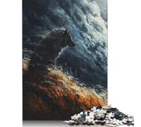 Adult Jigsaw Puzzle 500 Pieces Wolf in Stormy Sky Wooden Puzzles for Adults & Teenager Home Educational Games DIY Toys 500pcs (52x38cm)