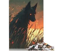 Adult Jigsaw Puzzle 500Black Wolf with Glowing Eyes Wooden Puzzle Jigsaws for Adults Educational Game for Adult Teenagers 500pcs (52x38cm)