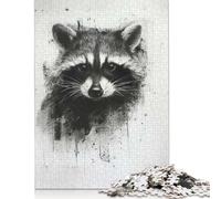 Adult Jigsaw Puzzle 500Raccoon Head in Charcoal Wooden Puzzle Jigsaws for Adults Educational Game for Adult Teenagers 500pcs (52x38cm)