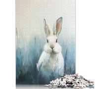 Adult Jigsaw Puzzle 500White Rabbit in Blue Field Painting Wooden Puzzle Jigsaws for Adults Educational Game for Adult Teenagers 500pcs (52x38cm)