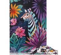 Adult Jigsaw Puzzle 500Zebra in Tropical Floral Setting Wooden Puzzle Jigsaws for Adults Educational Game for Adult Teenagers 500pcs (52x38cm)