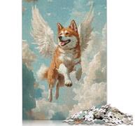 Adult Jigsaw Puzzle Akita Angel Dog Remembrance Artwork Dog with Wings in The Clouds Wood Puzzles for Adults Educational Game Challenge Toy 1000pcs (75x50cm)