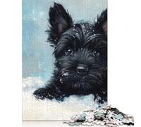 Adult Jigsaw Puzzle Black Terrier Puppy in Snow Painting Winter Dog Decor Puzzle for Adults And Teenager Jigsaw Puzzles for Adult 1000pcs (75x50cm)