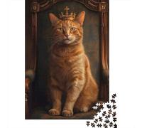 Adult Jigsaw Puzzle, Bossy Cat Throne Crown, 1000 Pieces, 52x38cm/1000pcs, A Weekend Activity at Your Own Pace; Smooth White Cardboard Pieces