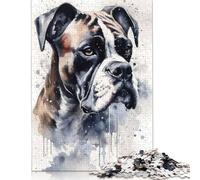 Adult Jigsaw Puzzle Boxer Dog Inked Elegance Wooden Puzzles for Adults Teenagers Age 12+ 300pcs (40x28cm)