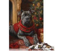 Adult Jigsaw Puzzle Cane Corso in Festive Red Dog Christmas Portrait with Red Scarf Puzzles for Adults Puzzles Puzzle for Adults And Teenager 500pcs (52x38cm)