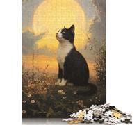 Adult Jigsaw Puzzle Cat Gazing at The Moon Puzzle for Adults And Teenager Jigsaw Puzzles for Adult 1000pcs (75x50cm)