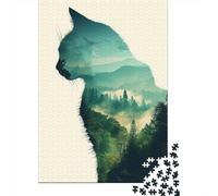 Adult Jigsaw Puzzle, Cat in Double Exposure, 1000 Pieces, 52x38cm/1000pcs, A Weekend Activity at Your Own Pace; Smooth White Cardboard Pieces