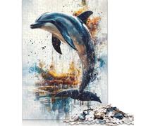 Adult Jigsaw Puzzle Dolphin Watercolor Art Jigsaw Puzzles for Adults Educational Game Challenge Toy 1000pcs (38x26cm)