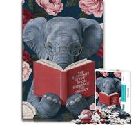 Adult Jigsaw Puzzle, Elephant Reading Book Floral Portrait, 1000 PCS