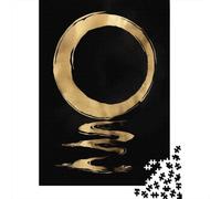 Adult Jigsaw Puzzle, Enso Circle Calligraphy, 1000 Pieces, 38x26cm/1000pcs, for Calm Concentration at Home; Smooth White Card with Reduced Dust