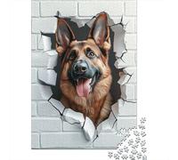 Adult Jigsaw Puzzle, German Shepherd Breaking Through Wall, 1000 Pieces, 52x38cm/1000pcs, Low-dust White Cardboard Pieces; for Calm Hands-on Time after Work