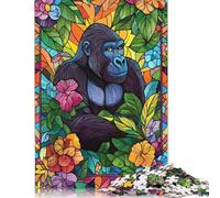 Adult Jigsaw Puzzle Gorilla in Jungle Stained Glass Puzzles for Adults Puzzles Puzzle for Adults And Teenager 500pcs (52x38cm)