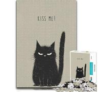 Adult Jigsaw Puzzle, Grumpy Black Cat Kiss Me Poster, 500 PCS