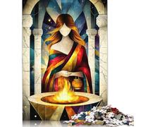 Adult Jigsaw Puzzle Hestia - Cubist Minimalist Legend - Goddess of The Hearth & Sacred Fire in Mythological Art Puzzles Wooden Puzzles Jigsaw Puzzles for Adults Educational Game Challenge Toy 300pcs (