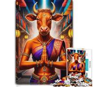 Adult Jigsaw Puzzle, Hindu Cow on The Street, 500 PCS