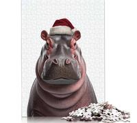 Adult Jigsaw Puzzle Hippo with Santa Hat Puzzles for Adults Puzzles Puzzle for Adults And Teenager 500pcs (52x38cm)