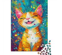 Adult Jigsaw Puzzle, Joyful Kitty Splash, 1000 Pieces, 70x50cm/1000pcs; A Calm After-work Activity; White Cardboard for Cleaner Sorting