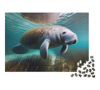 Adult Jigsaw Puzzle, Manatee Underwater Photography, 1000 Pieces, 70x50cm/1000pcs; Smooth White Cardboard Pieces; for Progress Whenever Time Allows