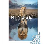 Adult Jigsaw Puzzle, Mindset Is Everything Lion, 1000 Pieces, 52x38cm/1000pcs, for Calm Concentration at Home; White Card Pieces with Reduced Dust