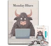 Adult Jigsaw Puzzle, Monday Blues Cartoon Yak at Desk, 1000 PCS