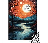 Adult Jigsaw Puzzle, Moonlit Forest Stream, 1000 Pieces, 52x38cm/1000pcs; A Calm After-work Activity; White Cardboard with A Clean Surface