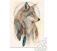 Adult Jigsaw Puzzle, Native American Wolf, 1000 Pieces, 52x38cm/1000pcs, White Card Pieces with Reduced Dust; A Quiet Indoor Pastime at Home