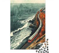 Adult Jigsaw Puzzle, Ocean Cliff Railway, 1000 Pieces, 52x38cm/1000pcs, for Calm Concentration at Home; White Pieces for Organised Sorting