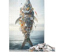Adult Jigsaw Puzzle Plastic Fish Sculpture Wood Puzzle Jigsaws for Adults Teenagers Age 12+ 1000pcs (75x50cm)