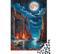 Adult Jigsaw Puzzle, Red Cliffs And Roses Night, 1000 Pieces, 52x38cm/1000pcs; for Calm Concentration at Home; Clean White Card Pieces for Sorting