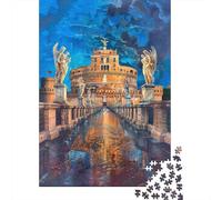Adult Jigsaw Puzzle, Rome Night Castle Reflections, 1000 Pieces, 70x50cm/1000pcs, for Calm Concentration at Home; White Pieces for Organised Sorting