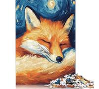 Adult Jigsaw Puzzle Sleeping Fox Starry Night Wood Puzzle Jigsaws for Adults Teenagers Age 12+ 500pcs (52x38cm)