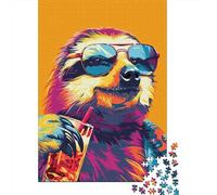 Adult Jigsaw Puzzle, Sloth Drinking Alcohol, 1000 Pieces, 52x38cm/1000pcs, White Pieces for Organised Sorting; Relaxed Solo Time at Home
