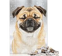 Adult Jigsaw Puzzle Smiling Pug in Winter Snowfall Jigsaw Puzzles for Adults Educational Game Challenge Toy 1000pcs (75x50cm)