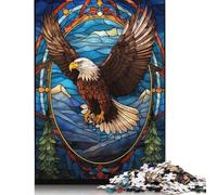 Adult Jigsaw Puzzle Stained Glass Bald Eagle Wooden Puzzles for Adults Teenagers Age 12+ 500pcs (52x38cm)