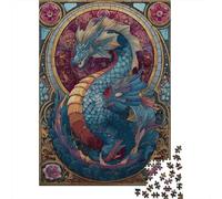 Adult Jigsaw Puzzle, Stained Glass Dragon Artwork-5, 1000 Pieces, 52x38cm/1000pcs; Smooth White Cardboard Pieces; to Return to Whenever Time Permits