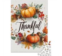 Adult Jigsaw Puzzle, Thankful Fall Wreath Decor, 1000 Pieces, 52x38cm/1000pcs, for Calm Concentration at Home; White Card Pieces for A Neat Table