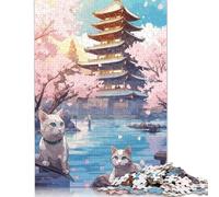 Adult Jigsaw Puzzle The Moon Night Cat Japan Wood Puzzle Jigsaws for Adults Teenagers Age 12+ 500pcs (52x38cm)