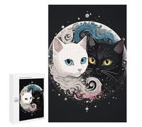 Adult Jigsaw Puzzle1000 PCS Anime Ying Yang Cats Jigsaw Puzzle Brain Teaser Game Pattern Assembly Unique Birthday And Gifts 1000 PCS