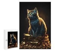 Adult Jigsaw Puzzle1000 PCS Cat Sitting on Pile Gold Jigsaw Puzzle Brain Teaser Game Pattern Assembly Unique Birthday And Gifts 1000 PCS