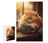 Adult Jigsaw Puzzle1000 PCS Fat Cat Morning Coffee Pet Jigsaw Puzzle Brain Teaser Game Pattern Assembly Unique Birthday And Gifts 1000 PCS