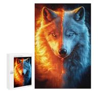 Adult Jigsaw Puzzle1000 PCS Fire And Ice Wolf Teenagers Puzzles Brain Teaser Game Improve Memory Help The Brain Exercise 1000 PCS