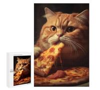 Adult Jigsaw Puzzle1000 PCS Ginger Cat Eating Pizza Jigsaw Puzzle Brain Teaser Game Pattern Assembly Unique Birthday And Gifts 1000 PCS