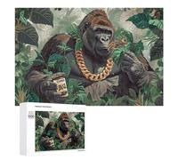 Adult Jigsaw Puzzle1000 PCS Jungle King Gorilla with Gold Chain Teenagers Puzzles Brain Teaser Game Home Decoration Unique Birthday And Gifts 1000 PCS