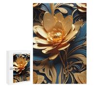 Adult Jigsaw Puzzle1000 PCS Metallic Gold Blue Flower Jigsaw Puzzle Brain Teaser Game Pattern Assembly Unique Birthday And Gifts 1000 PCS