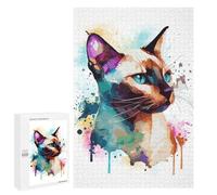 Adult Jigsaw Puzzle1000 PCS Siamese Watercolor Cat Jigsaw Puzzle Brain Teaser Game Pattern Assembly Unique Birthday And Gifts 1000 PCS
