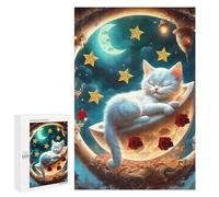 Adult Jigsaw Puzzle1000 PCS Sleeping Moonlit Cat Fantasy Teenagers Puzzles Brain Teaser Game Home Decoration Unique Birthday And Gifts 1000 PCS