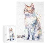 Adult Jigsaw Puzzle1000 PCS Watercolor Manx Cat Art Jigsaw Puzzle Brain Teaser Game Pattern Assembly Unique Birthday And Gifts 1000 PCS